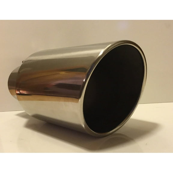 4" Inlet x 7" Oulet x 15" Long Rolled Edge Polished Stainless Diesel Exhaust Tail Pipe Tip (Bolt On)