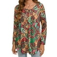 thumbnail image 5 of Womens Henley Tops Plus Size Long Sleeve Casual Floral Blouses, 5 of 8