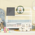 thumbnail image 3 of Bellemave Twin House Bed, Twin Size Wood Bed Frame with Roof and Fence, Montessori Beds Frame with Slats, No Box Spring Needed (White+Gray), 3 of 9