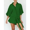thumbnail image 4 of Liacowi Women Shorts Jumpsuit Solid Color Buttons Baggy 3/4 Sleeve Playsuit Summer Cual Rompers Clubwear Streetwear, 4 of 7
