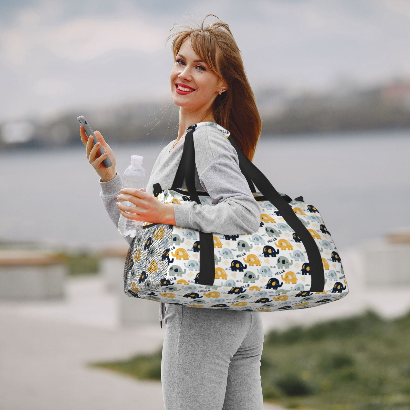 Fuzoiu Cute Elephant Print Travel Duffle Bag,Carry On Tote Bags,Duffel Bag,Sport Gym Bag, Hospital Bag for Labor and Delivery, Overnight Bag,Luggage Bag