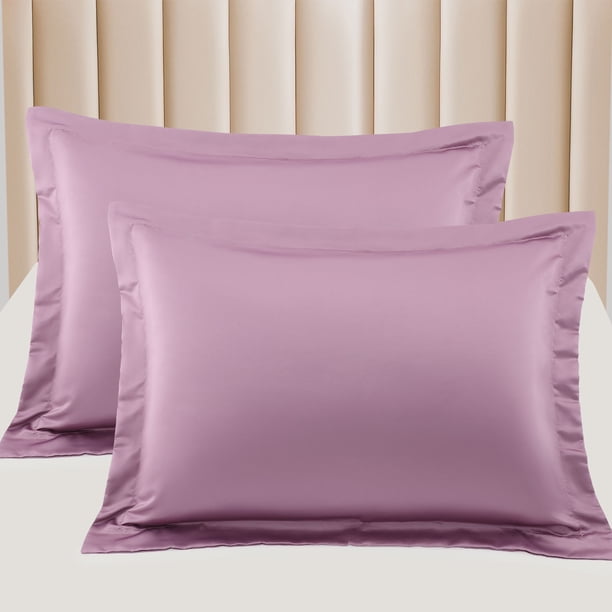 Juego de 2 fundas de almohada de satén PiccoCasa, fundas de almohada de satén sedoso, color malva, tamaño queen