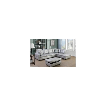 L Shape Sectional Sofa Sets Living Room Furniture with OttomansPillows - Silver White