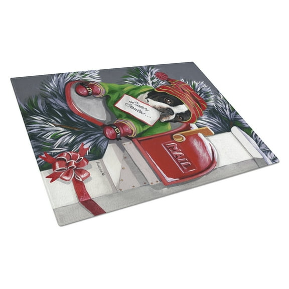 Carolines Treasures PPP3035LCB Boston Terrier Letter to Santa Christmas Glass Cutting Board Large, 12H x 16W, multicolor