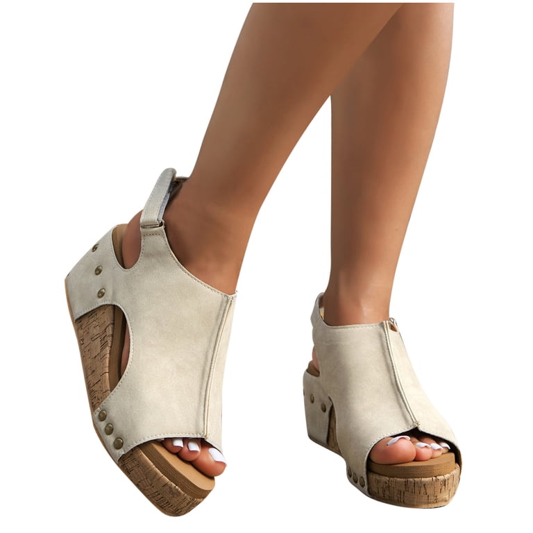 Dames Platform Open Teen Enkelband Hoge Hak Sandalen Zomer Dames PU Leer Wedge Sandalen Gesp Ontwerp Comfortabele Outdoor Strand Wandelen Romeinse Schoenen,zwart,US7/EU38