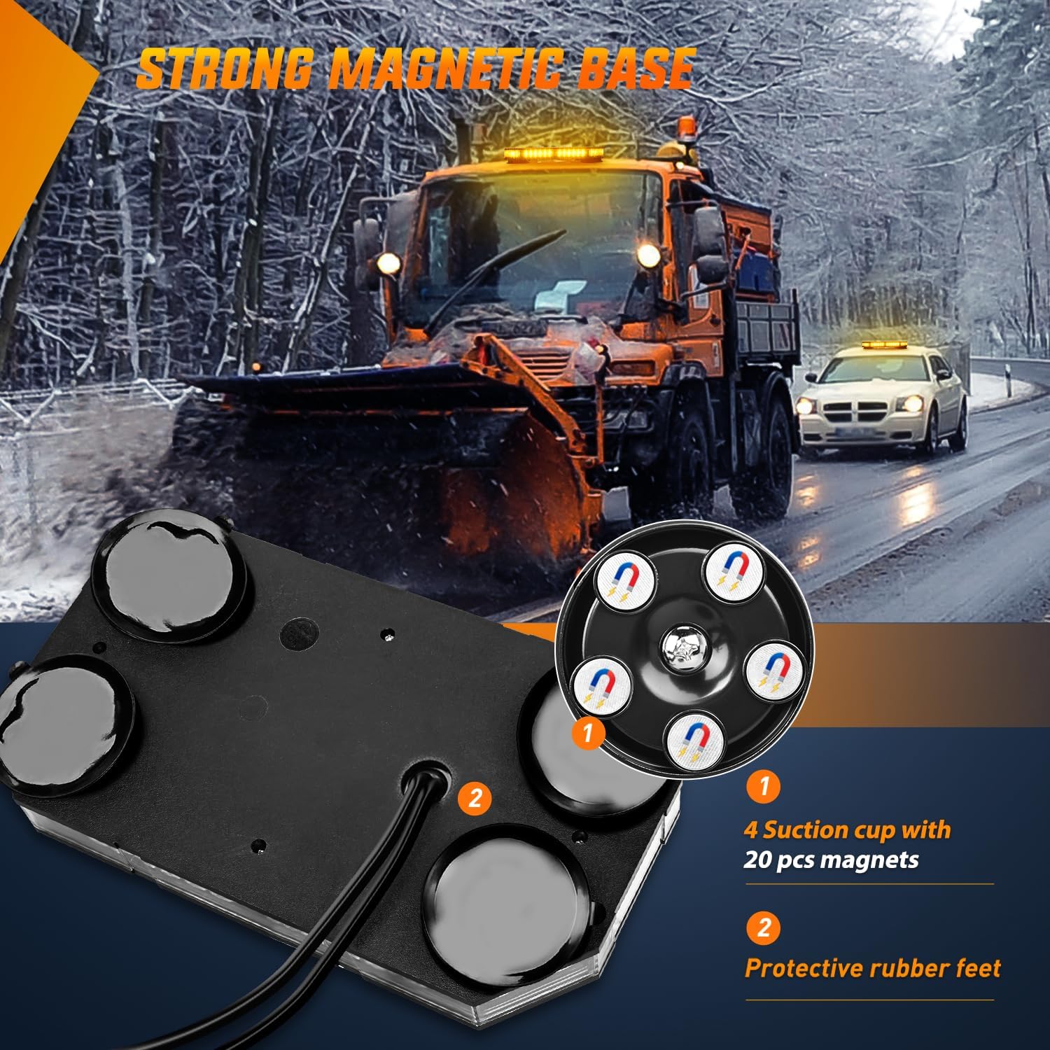 42 LED 12V 24V Car Carrier Truck Tractor Snowplough Construction Vehicle Emergency Flasher Indicator Lamp with Magnet Mounting