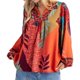 thumbnail image 1 of Camisa de Larga con Cuello en V para Mujer, Estilo Suéter Holgado Estampado para Otoño e Invierno. Rojo L, 1 of 9