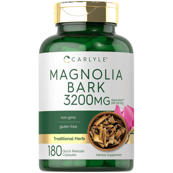 Magnolia Bark 3200 mg | 180 Powder Capsules | For Men and Women | Non-GMO, Gluten Free | By Carlyle