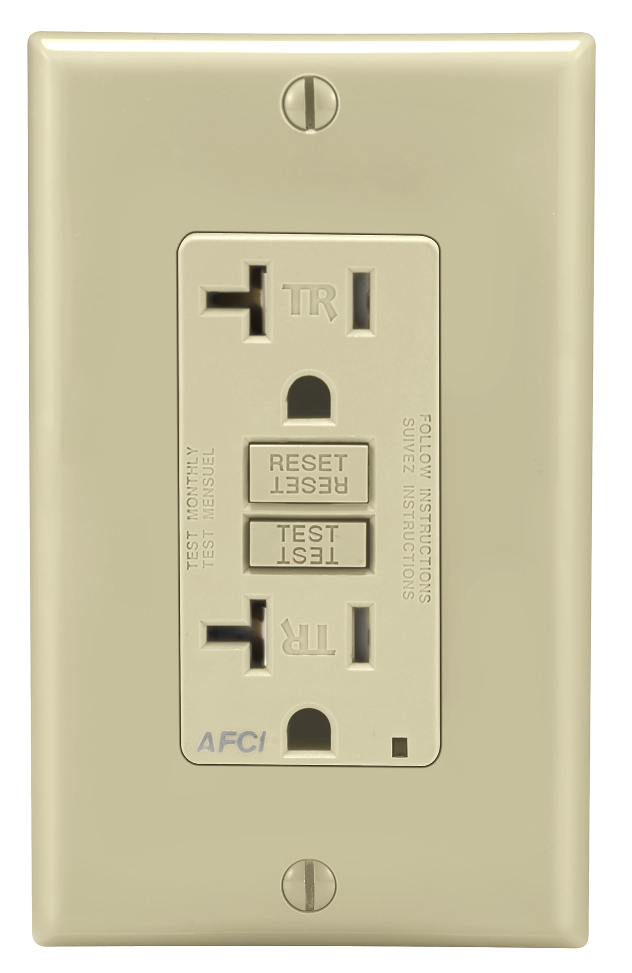 TamperResistant Afci Receptacle With Led Indicator, 20 Amp, Ivory