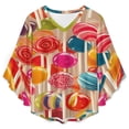 thumbnail image 4 of Pastel Rainbow Lollipop Women's V-Neck Blouse With 3/4 Ruffled Bell Sleeves Casual Top Ladies Blouses, 4 of 7