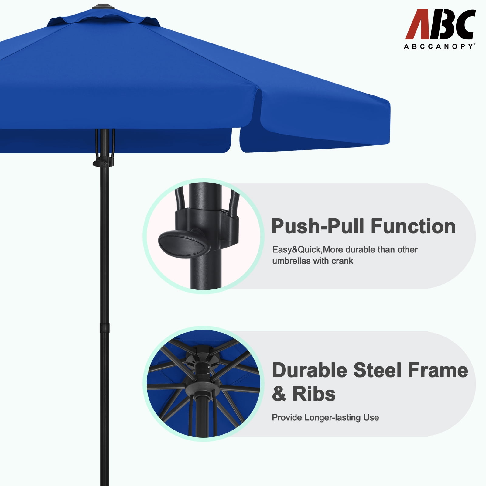 ABCCANOPY 7.5ft Outdoor Market Hand Push Patio Umbrella With Hanging Edge,12+Colors, Blue