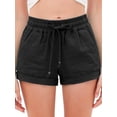 thumbnail image 2 of OYOANGLE Women's High Waist Linen Shorts | Elastic Waist With Button Side | Summer Beach Casual Shorts 2 of 5