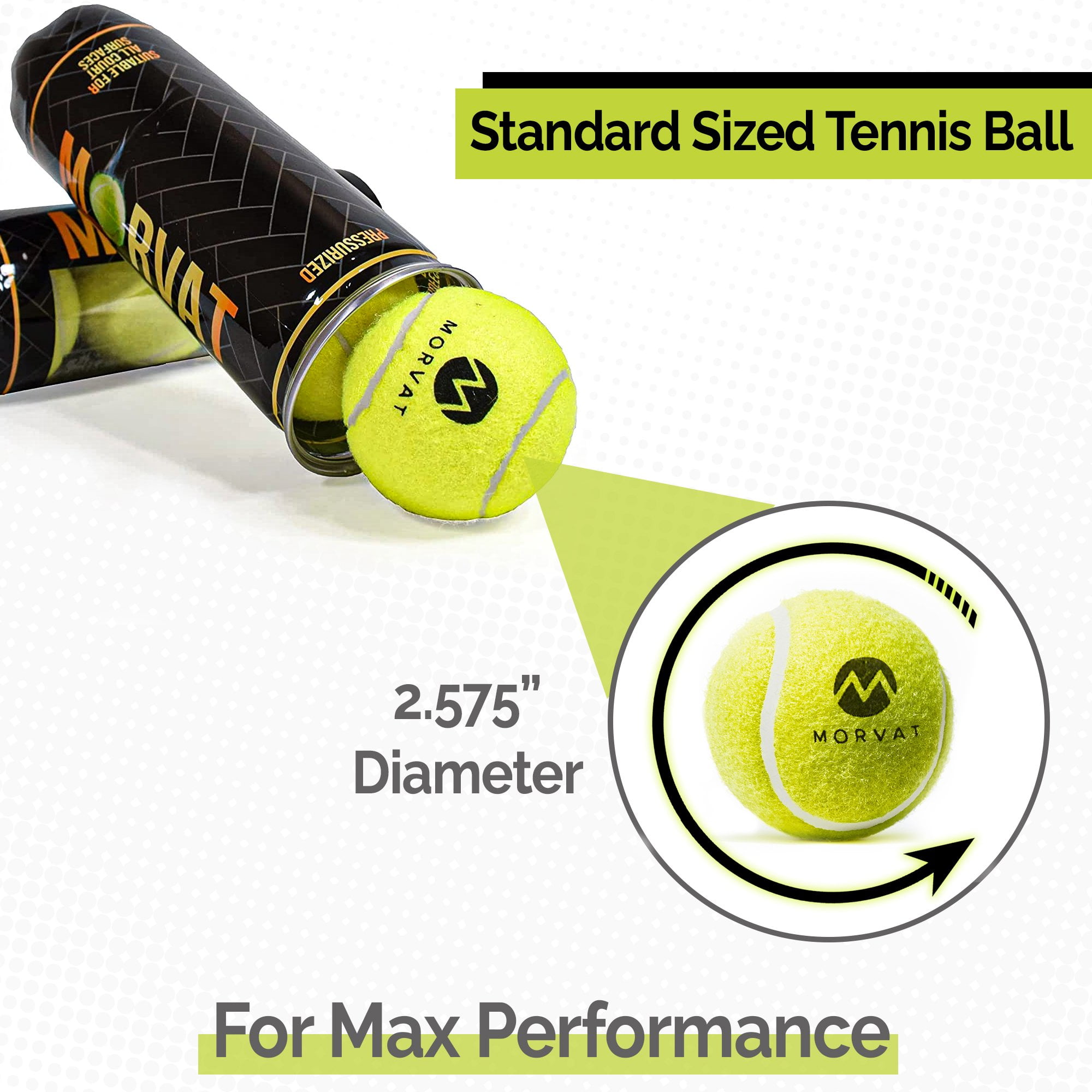 Morvat Professional Heavy Duty & High Pressured Tennis Balls, 12 Pack
