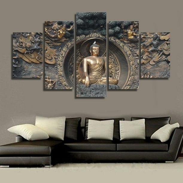 5PCS Bouddha Moderne Toile Tableaux Mur Art Décor Peinture Affiches Statue
