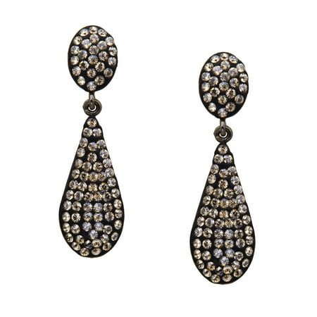 Luminesse Teardrop Drop Earrings with Slate Swarovski Crystals in Sterling Silver