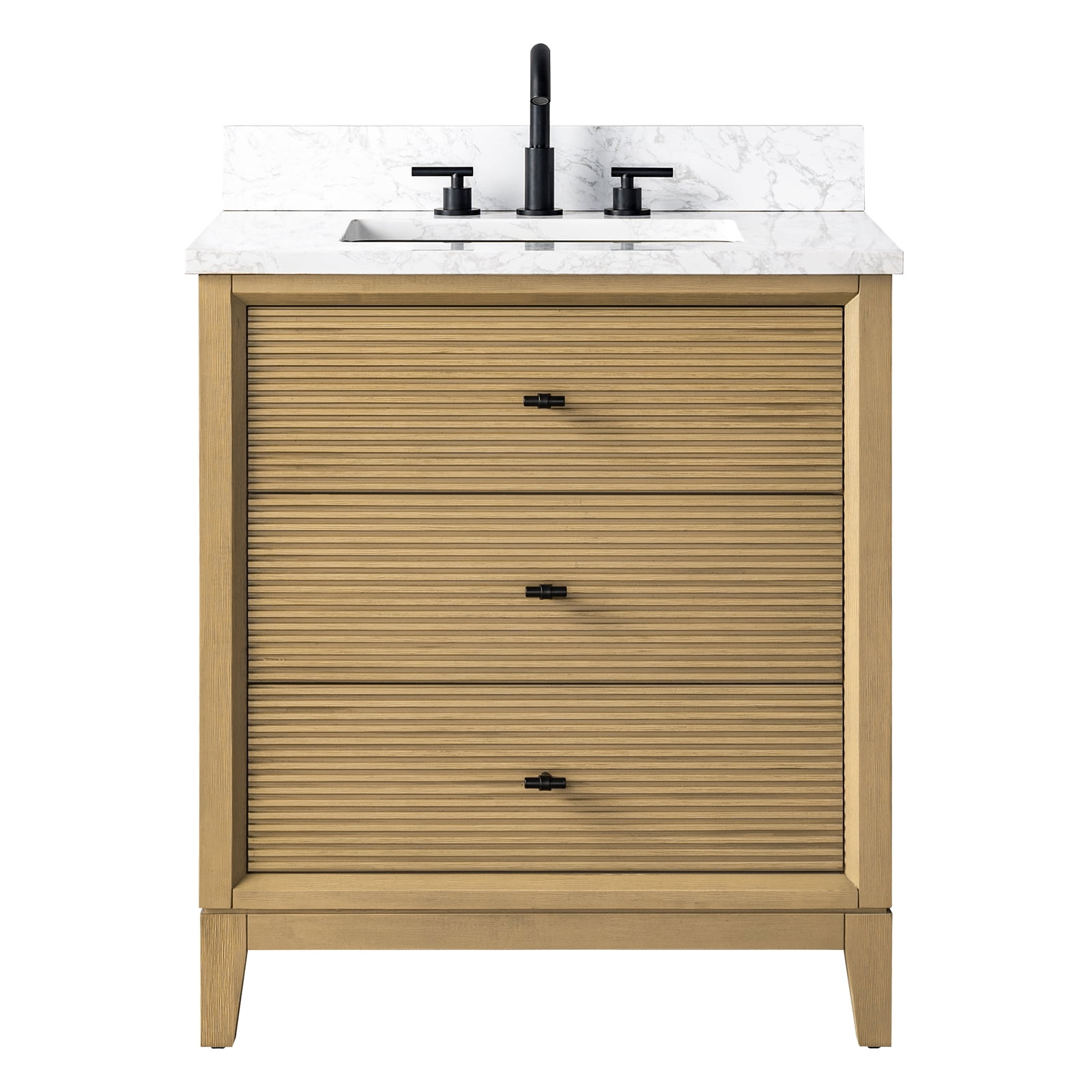 Vanity Art 30" Bathroom Vanity with Sink and Engineered Marble Top, Freestanding Storage Cabinet with 2 Drawers and 1 Flip Down Tray