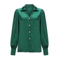 thumbnail image 4 of Odeerbi Womens Tops Long Sleeve Blouses Casual Loose Satin Lantern Sleeve Solid Color Shirt Green, 4 of 8