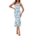 thumbnail image 4 of Vestido PRETTYGARDEN Azul Floral Midi Sin Mangas con Volantes Talla M, 4 of 6