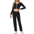 thumbnail image 2 of INSPIRE CHIC Women's Lounge Set Long Sleeve Top and Full Length Pants Pjs Soild Pajama Set L Black, 2 of 6