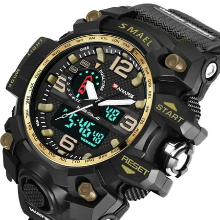 Large Womens Watches SMAEL Men's Sports Watch Analog Digital Quartz Military Watch 50M Waterproof Multifunctional Large Dial Wrist Watch for Men ()