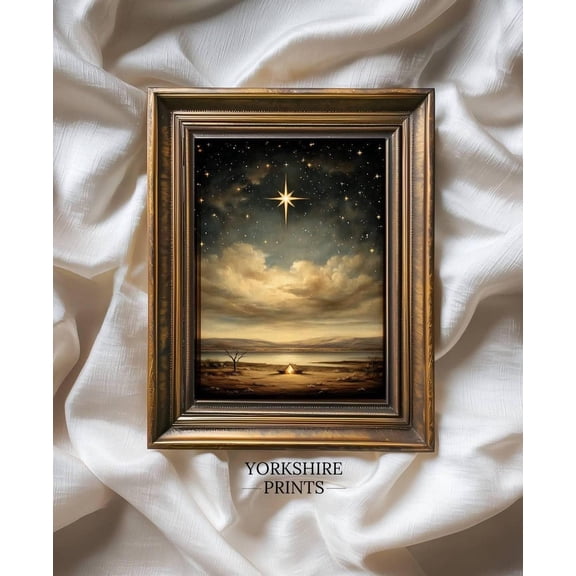 Star Of Bethlehem Over Manger, Vintage Nativity, Holy Night Wall Art 3508 UNFRAMED Poster, 8x12