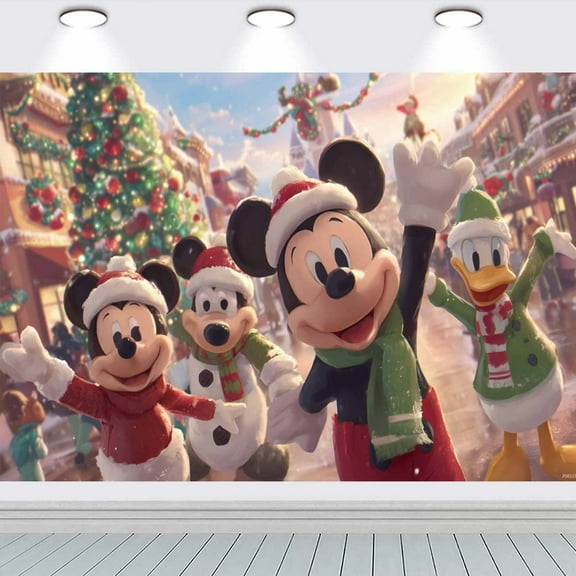 Mickey Christmas Taspestry Poster Banner Backdrop Background Wall Decor Party Supplies