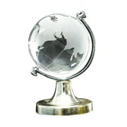 Crystal Glass Frosted World Globe Stand Paperweight Home Desk Wedding Decorate