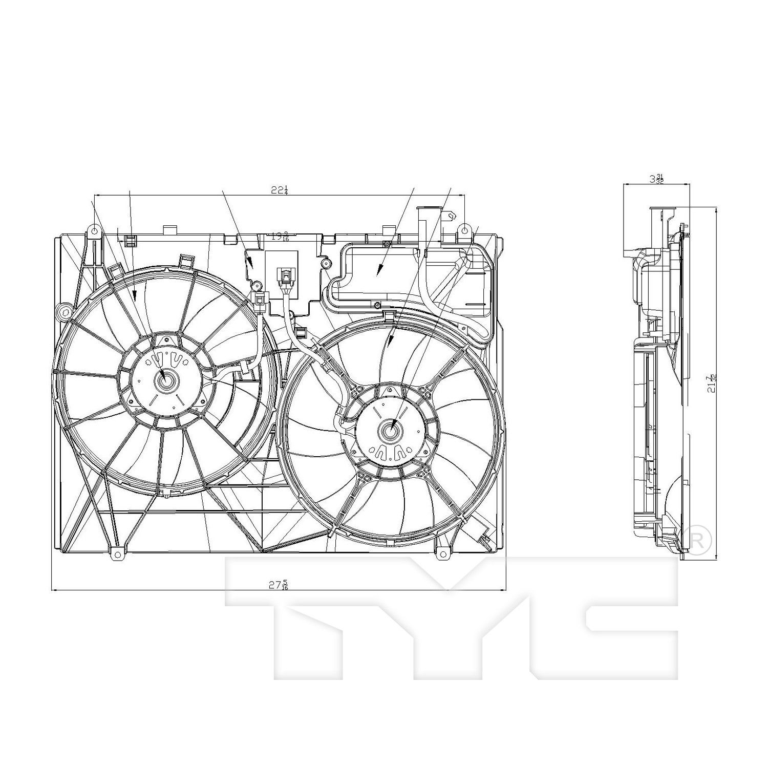 TYC 622080 Dual Radiator and Condenser Fan Assembly for 312-55051-000 et Fits 2008 Toyota Sienna - image 3 of 4