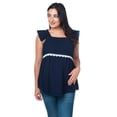 thumbnail image 1 of Blusa Maternidad Algodón Fresca Cómoda Ropa Embarazo Blusa Mujer Casual Con Encaje Color Azul Marino, 1 of 4