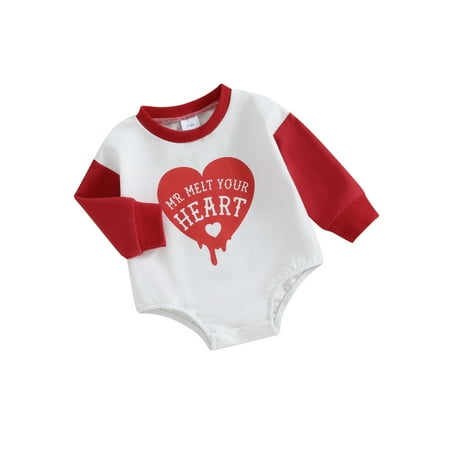 

Canis Valentine s Day Heart Letter Print Romper for Baby Girls with Long Sleeves