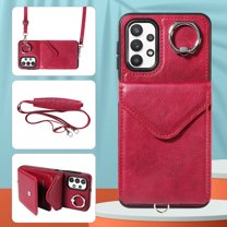 Allytech Galaxy A32 5G Case Wallet with Cards Holder & Detachable Shoulder Strap, Ring Holder Kickstand Vintage PU Leather Shockproof Wallet Case Cover for Samsung Galaxy A32 5G - Red