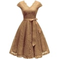 thumbnail image 4 of Vestido de dama de honor vintage con encaje floral retro y manga casquillo para mujer, 4 of 5