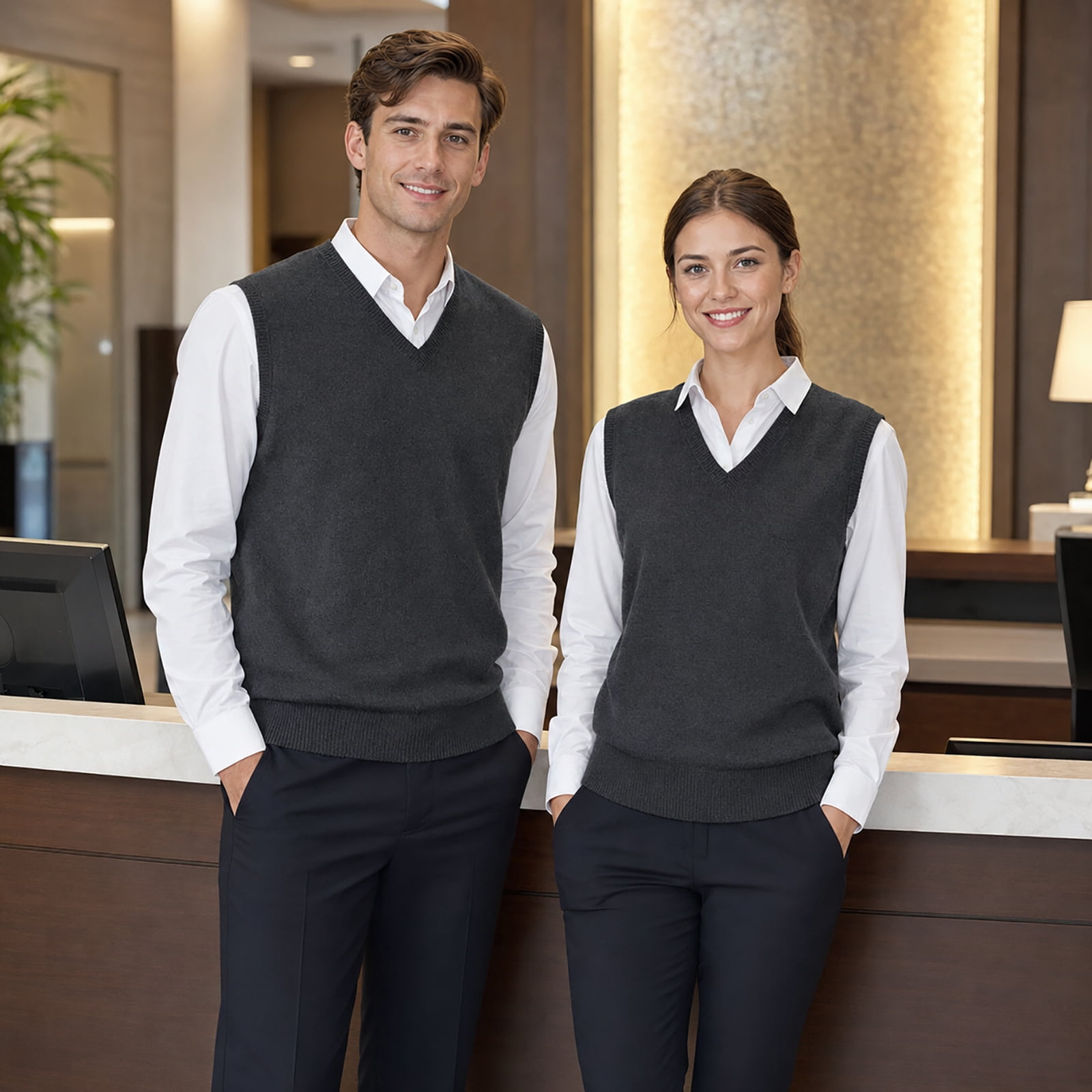 Toptie Men Business V-Neck Knitted Sweater Vest, XXL, Black