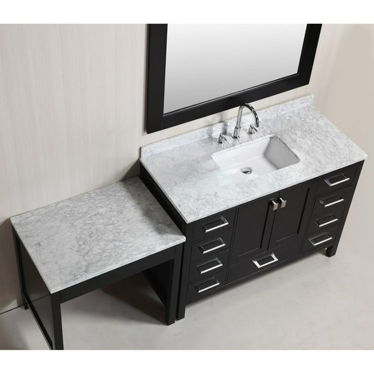 Design Element London 78 Single Sink Bathroom Vanity Set in White with Matching Marble Make up Table Set