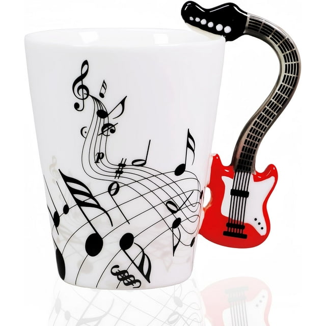 LanHong - 13.5 oz Musical Notes Design Guitar Coffee Mugs Drink Tea Milk Coffee Mug Ceramic Music Cup Gift for Friend (Red)