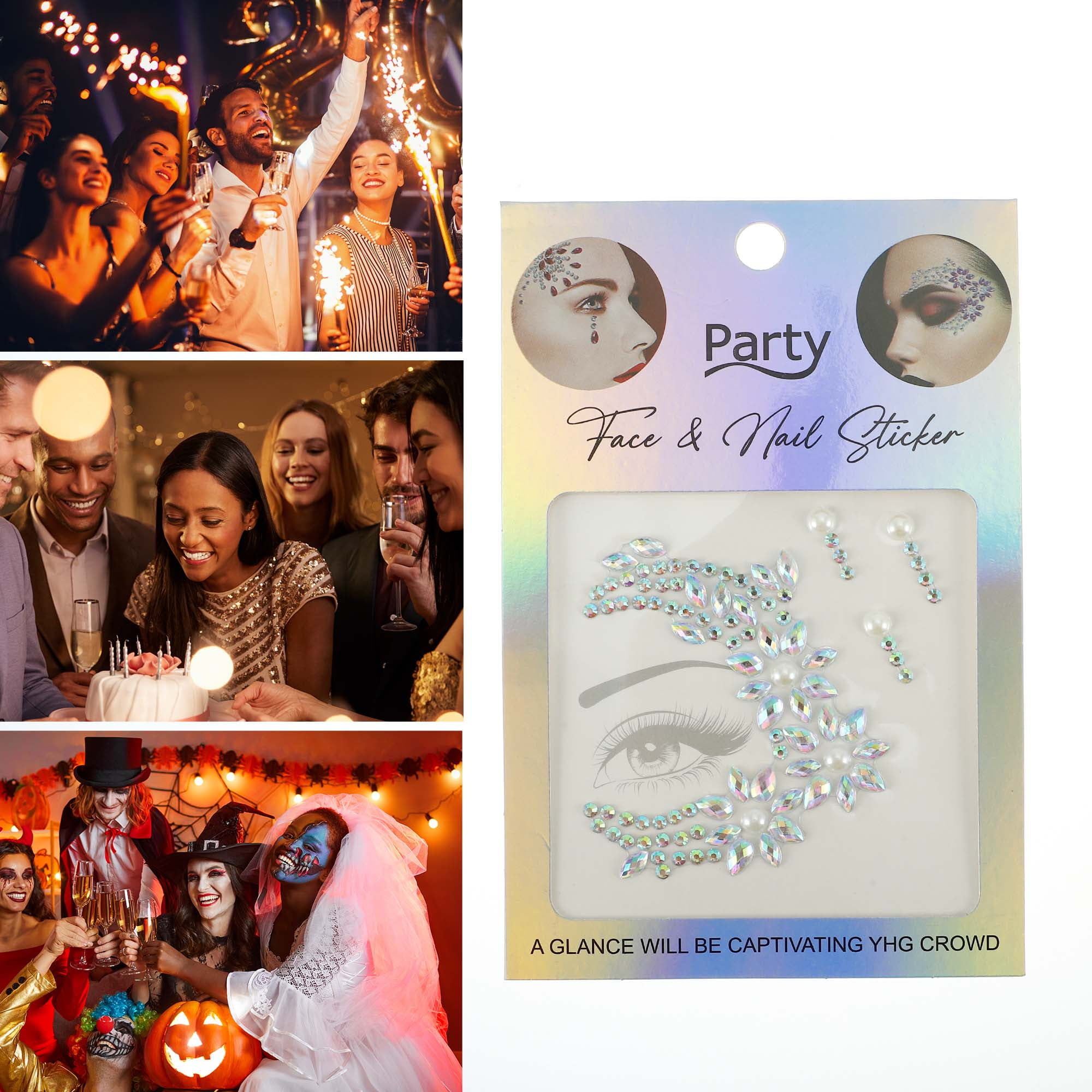NOMADIC NOOK Eye-catching Face Rhinestone Stickers Assorted Color 2 Pcs