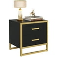 thumbnail image 3 of Dextrus Nightstand End Side Table, 2 Drawers, Metal Frame for Bedroom Living Room, Black and Gold, 3 of 7