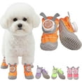 thumbnail image 1 of Bottes pour Chien Imperméables Antidérapantes Lot de 4 - Boucle à Verrouillage par Rotation & Oreilles Mignonnes pour Petites Races avec Semelle Robuste, Plancher en Bois, Chaussons d'Extérieur pour Randonnée sur Neige (Orange, Quatre Verges 6.5-7.95kg), 1 of 8
