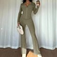 thumbnail image 6 of Szluipve Women Ribbed Knit 2 Piece Outfit Zip Up Hooded Long Sleeve Top High Waist Flare Pants Set Slim Fit Casual Matching Tracksuit, 6 of 6