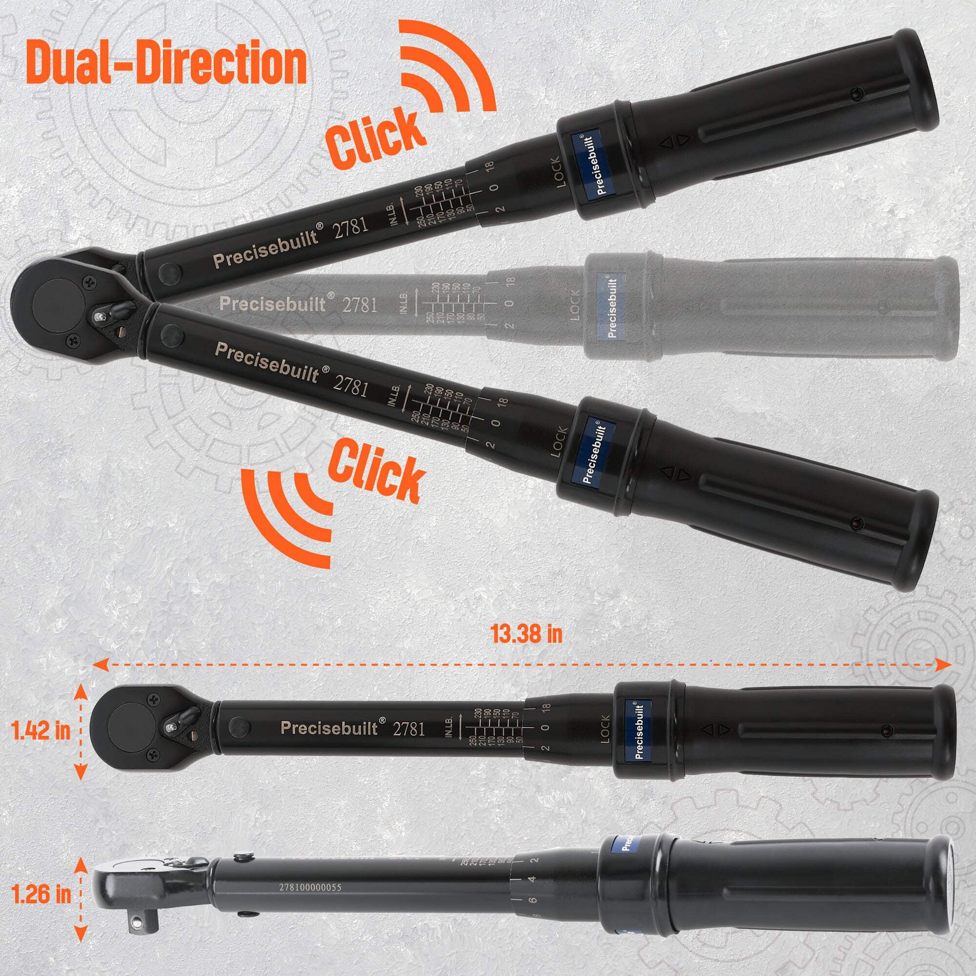 Precisebuilt 3/8" Drive 50-250 in-lb Click Tech Torque Wrench