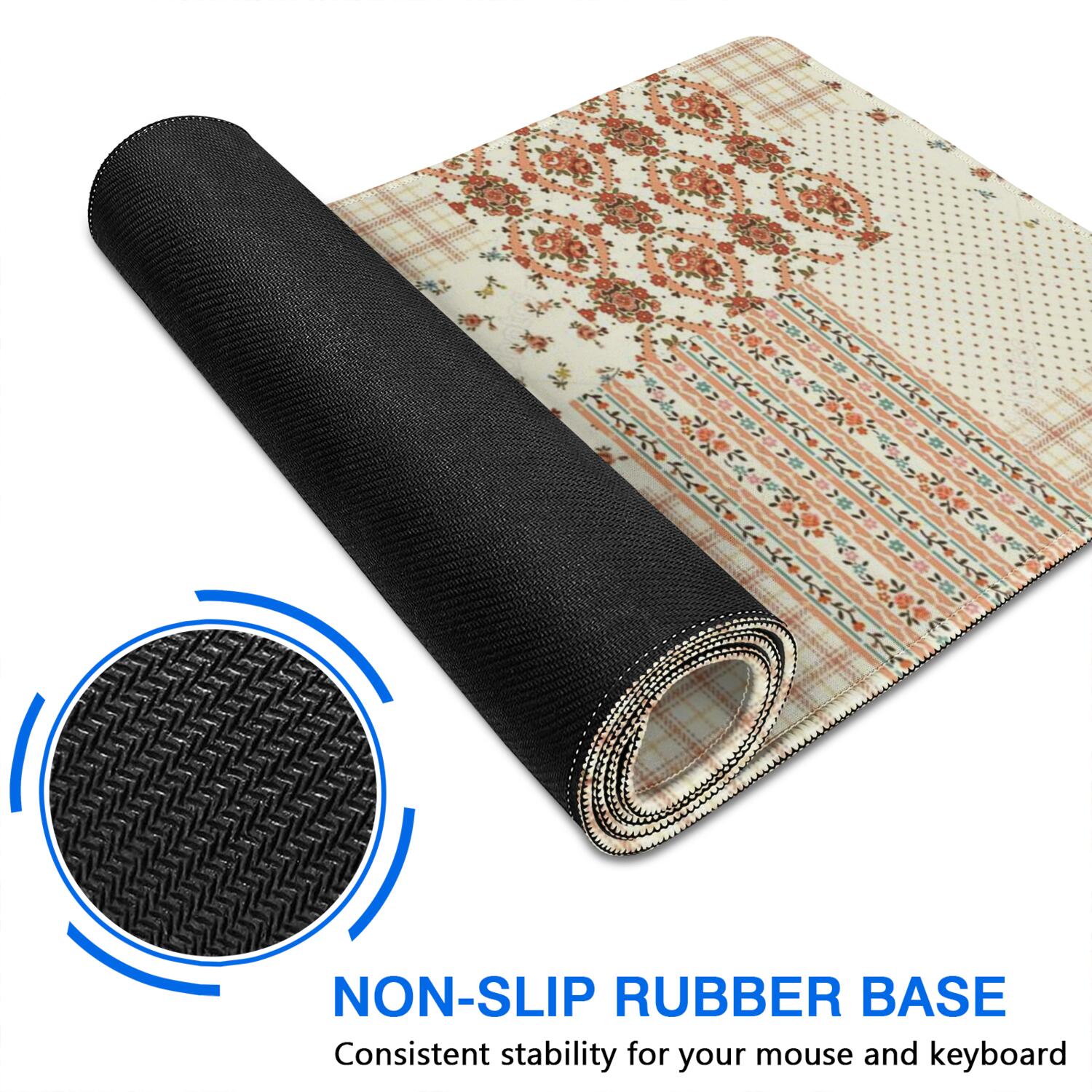 Long Mouse Pads for Desk,Pioneer Flower Floral Print Pattern Desk Mats on Top Of Desks, Desk Mouse Pad Extra Large with 3mm Non-Slip Base and Stitched Edge for Gaming,Office,Work,Home 31.5"x15.7"