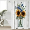thumbnail image 2 of Small Stall Shower Curtain 36x72 Inch Narrow Half Size Sunflower Bath Curtains Bathroom Decor Country Style Purple Flower Rustic Wood Plank Waterproof Fabric Shower Curtain Set with Hooks 36 Inch, 2 of 6