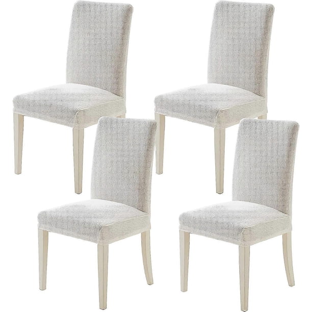 White-pattern Chair Cover Dining Room Velvet Chair House Indoor Stretch Chair Cover Black 4-Piece Seat Protector Covers Suitable for Living Room, Offi