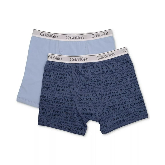 Calvin Klein LIGHT BLUE/NAVY Kid's Boys' 2-Pk. Cotton Boxer Briefs, US Small (6/7)