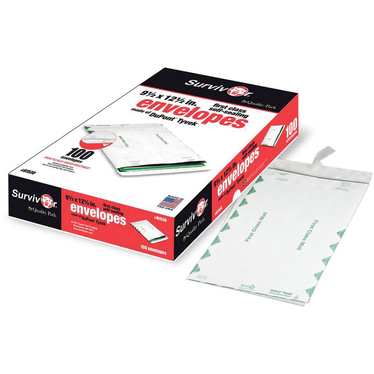 Quality Park Survivor Tyvek First Class Envelopes - First Class Mail - 2 1by2 - 9 1by2"W x 12 1by2" L- 14 lb - Peel &
