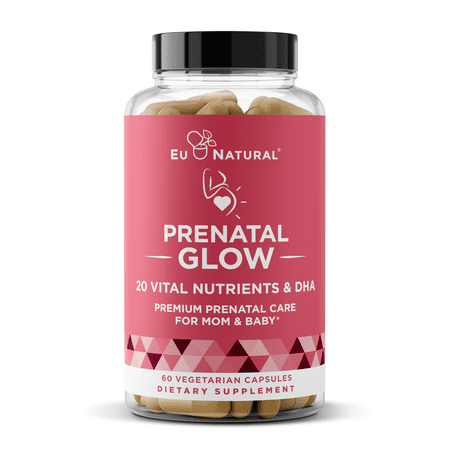 Glow Prenatal Vitamins for Women – 20-in-1 Vital Nutrients for Healthy Pregnancy and Fetal Development – Folic Acid & Vegan DHA For Baby's Growth & Comfortable Pregnancy – 60 Nourishing Capsules