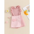 thumbnail image 5 of Aojekbee Toddler Girl Summer Outfit Solid Color Frills Round Neck Sleeveless Tank Tops and Houndstooth Shorts 2Pcs Clothes Set, 5 of 10