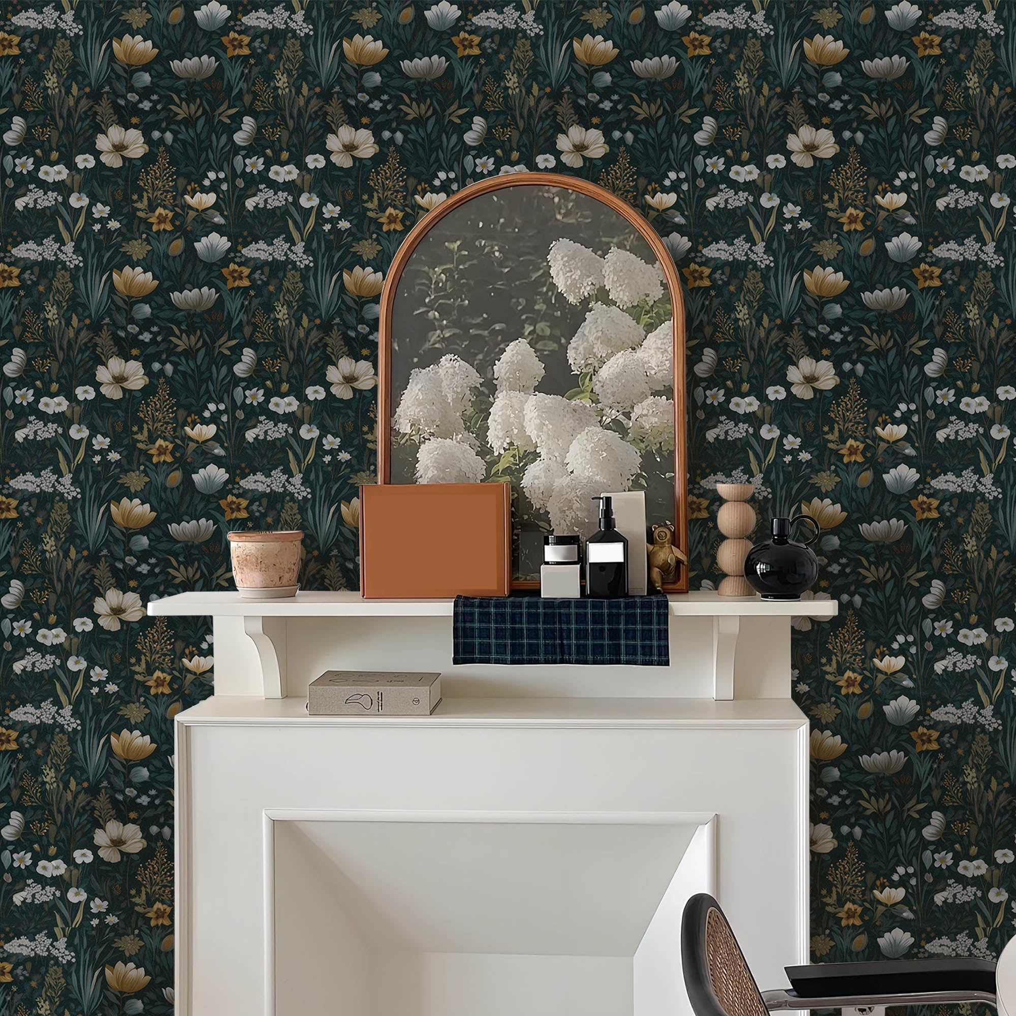 Abyssaly Floral Peel and Stick Wallpaper 17.3 "x 393.7" Wallpaper Vintage Vinyl Contact Paper Suitable for Home Walls Cabinet Bedroom