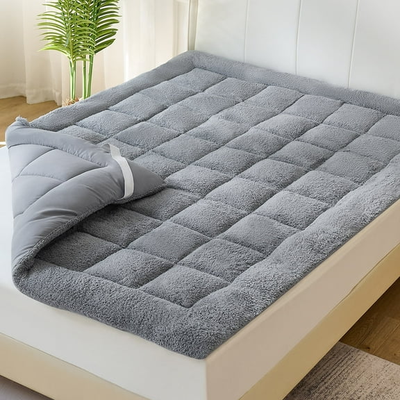 Lakora Warm Sherpa Mattress Topper,Full Mattress Pad Two-Sided Pillow Top Thick Fleece Soft Mattress Protector, Machine Washable,White