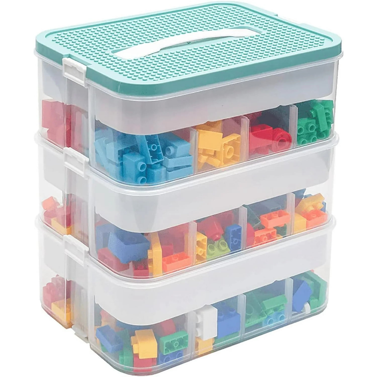 TEAFIRST Storage Organizer, Lego Box for Kids Toy Stackable Containers with Lids, Plastic, Green